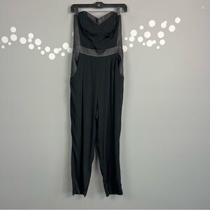 Milly Strapless Bustier Jumpsuit Black Silk Lamb Leather Trim Size 8